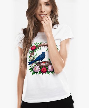 Жіноча футболка Птах з півоніями