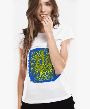 Жіноча футболка Тризуб Золоте Дерево на синьому полі