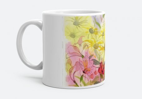 Чашка Желтые и розовые цветы