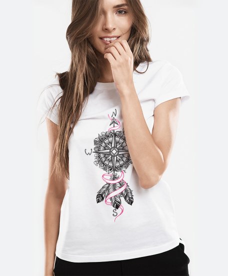 Жіноча футболка Компас с перьями