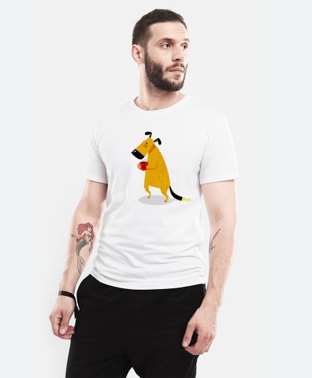 Чоловіча футболка Сонный пёс с чашкой кофе