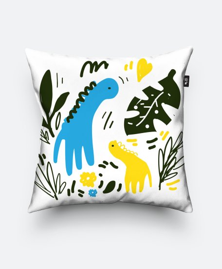 Подушка квадратна Голубой и желтый динозавр