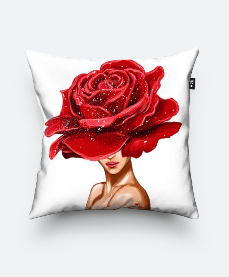 Подушка квадратна Девушка с большой розой на голове