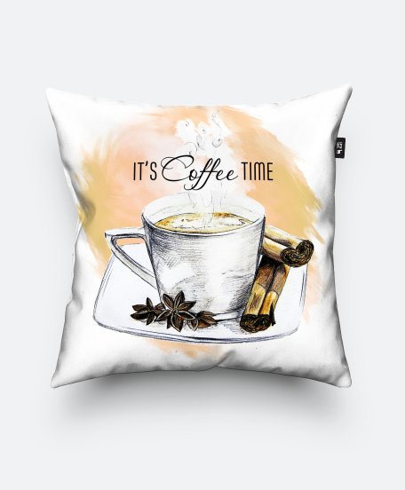 Подушка квадратна Чашка кофе с надписью "It's coffee time"