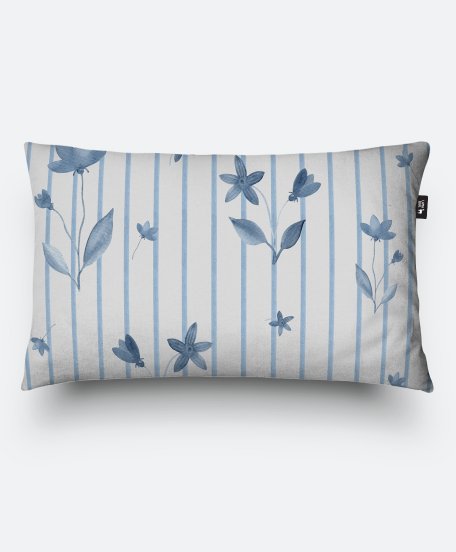 Подушка прямокутна Синие полоски и цветы на сером фоне