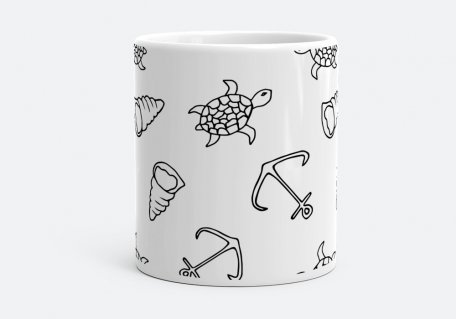 Чашка Морская иллюстрация в дудл стиле.