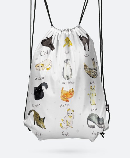 Рюкзак Симпатичные забавные кошки. Кошка на разных языках.