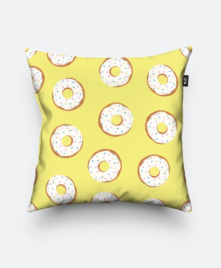 Подушка квадратна Пончики на жолтом фоне