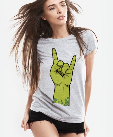 Жіноча футболка Зомби жест панков, рокеров и металлистов, (коза)