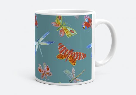 Чашка бабочки и стрекозы патерн
