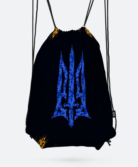 Рюкзак Герб з мечем на чорному тлі синьо-жовтий