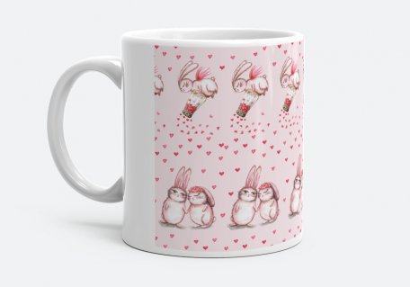 Чашка Милі зайчата з серцями на рожевому фоні