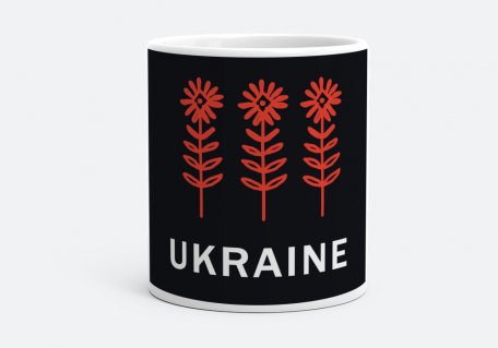 Чашка Патріотичний принт з червоними стилізованими квітами. Патріотичний принт "Велика країна – великі люди" з українською символікою