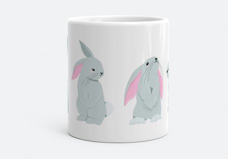 Чашка Кролики на білому тлі. Рік кролика. Символ 2023 року. Новий рік 2023 року. Кролик. Зайчик милий.