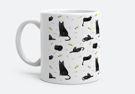 Чашка Забавні чорні коти з намальованими елементами в мультяшному стилі