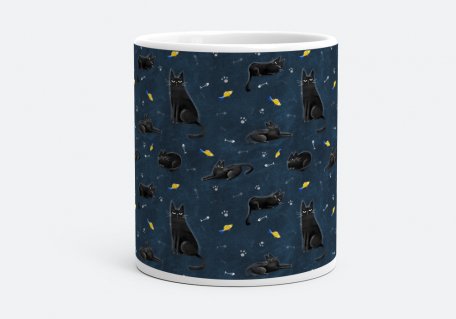 Чашка Забавні чорні коти з намальованими елементами в мультяшному стилі