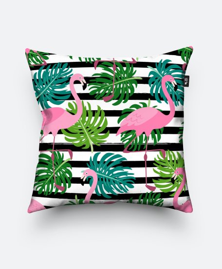 Подушка квадратна Тропики паттерн с фламинго