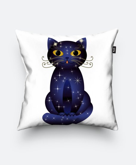 Подушка квадратна Синьо-чорний кіт на білому