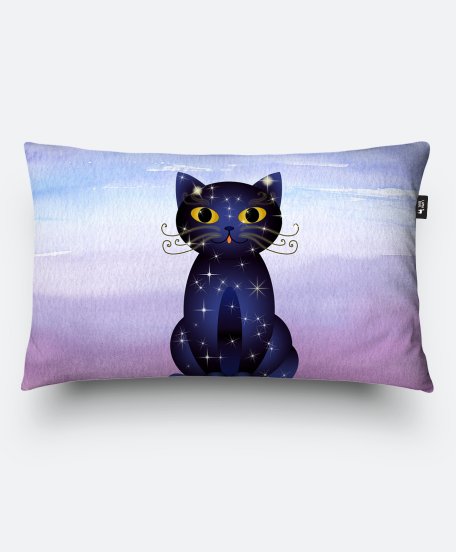 Подушка прямокутна Синьо-чорний кіт на акварельному