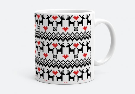 Чашка Зимовий візерунок светра з оленями, сніжинками та червоними серцями