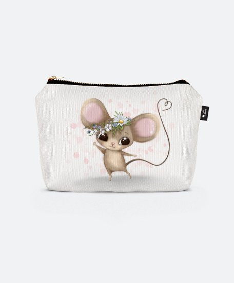 Косметичка Романтична миша з польовими квітами на голові до Дня Святого Валентина