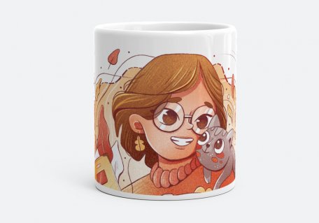Чашка Осіння дівчина з котом