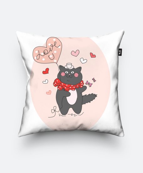 Подушка квадратна  Love you.  a Cat with a heart-shaped balloon