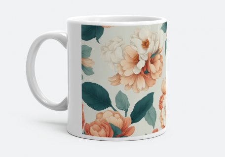 Чашка  текстури з квітами. Півонії, троянди