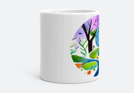 Чашка Лесная голубка - акварельная картина в круглом формате, искусство окружающей среды