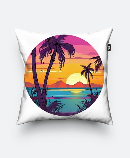 Подушка квадратна Пальмовий пляж - Яскравий світанок