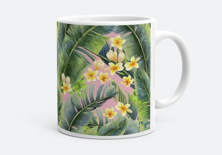 Чашка tropical banana palm leaf watercolor Jungle Plumeria pattern
