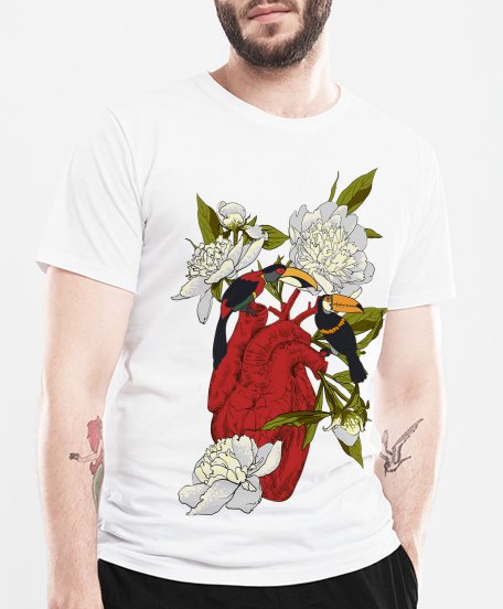 Чоловіча футболка Сердце, птахи, квіти
