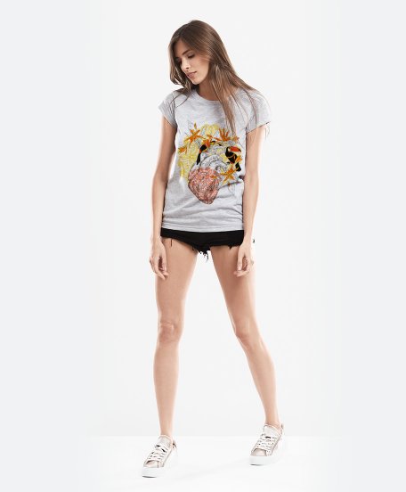 Жіноча футболка Серце, птахи, квіти