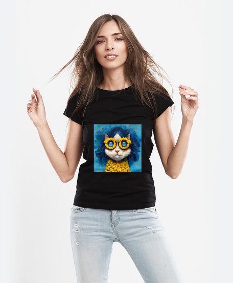 Жіноча футболка Киця в окулярах з тризубом