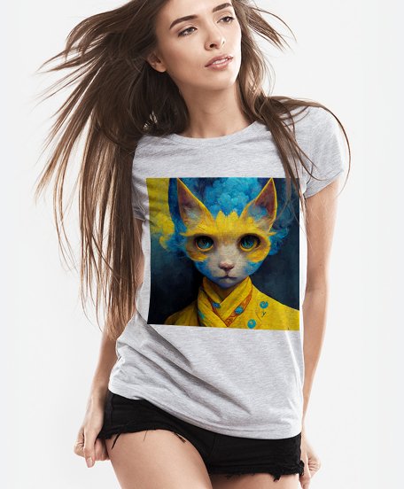 Жіноча футболка Кіт Жовто Блакитний