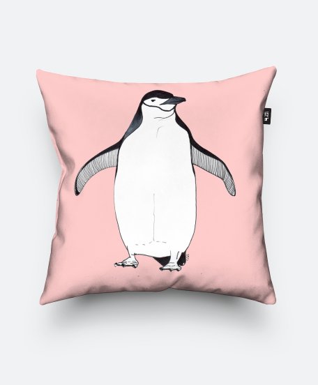 Подушка квадратна Монохромный пингвин в розовом