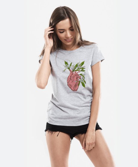 Жіноча футболка Сердце,  квіти