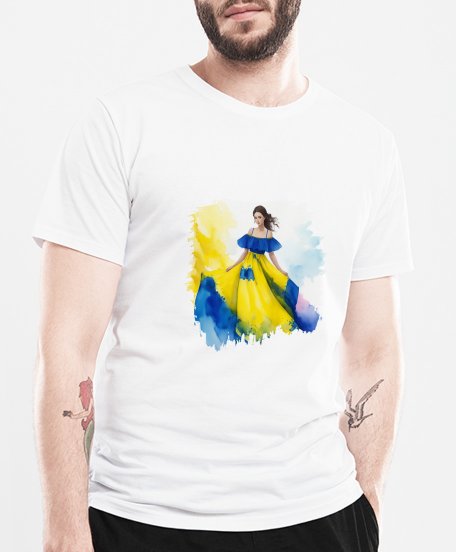 Чоловіча футболка Дівчина в синьо- жовтій сукні, синьо-жовтий
