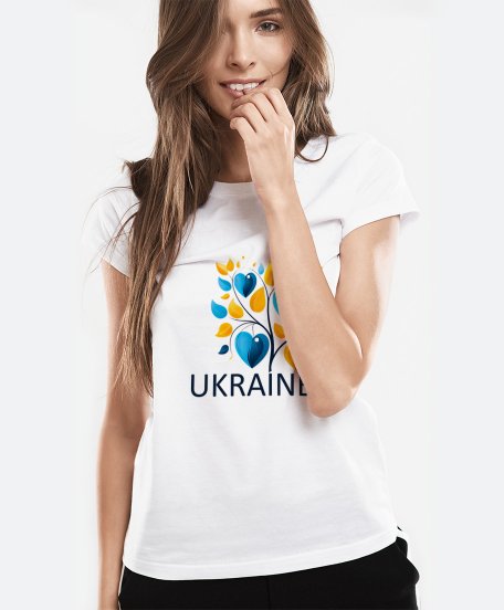 Жіноча футболка Ukraina. Дерево Жовто Блакитне Серце