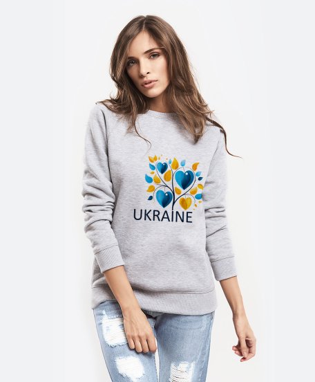 Жіночий світшот Ukraina. Дерево Жовто Блакитне Серце