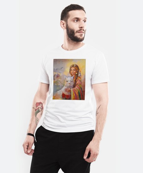 Чоловіча футболка Дівчина та лама