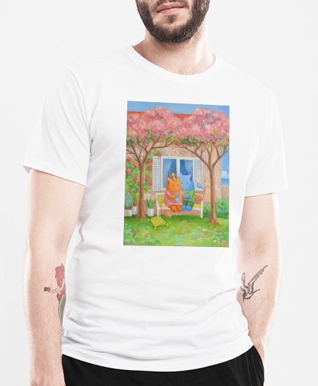 Чоловіча футболка Пухнастики у квітковому саду