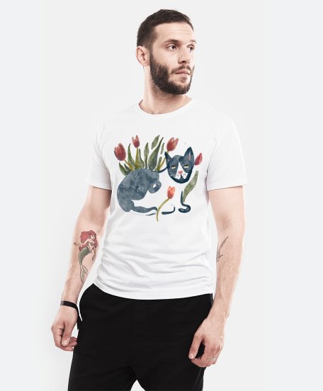 Чоловіча футболка Киця в тюльпанах