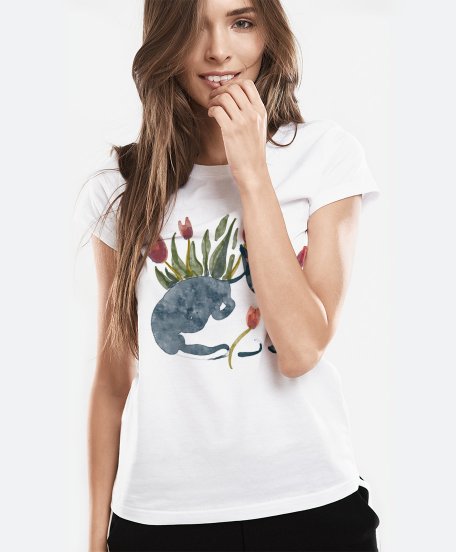 Жіноча футболка Киця в тюльпанах