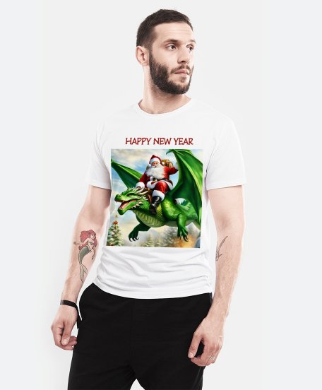 Чоловіча футболка З Новим роком, Санта на драконі