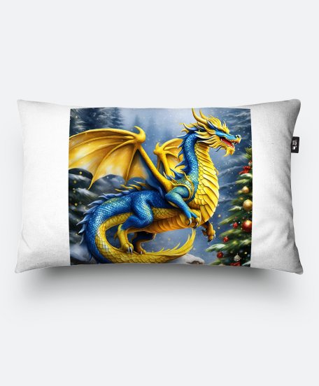 Подушка прямокутна З Новим роком, синьо жовтий дракон
