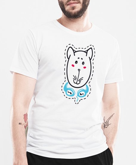 Чоловіча футболка кіт меломан у навушниках
