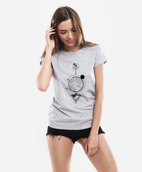Жіноча футболка геометрія з білою півонією