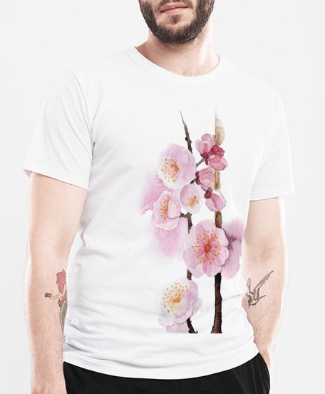 Чоловіча футболка гілка квітів абрикоса