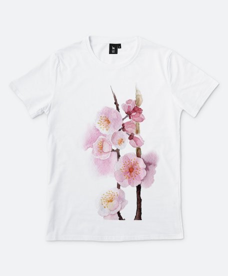 Чоловіча футболка гілка квітів абрикоса
